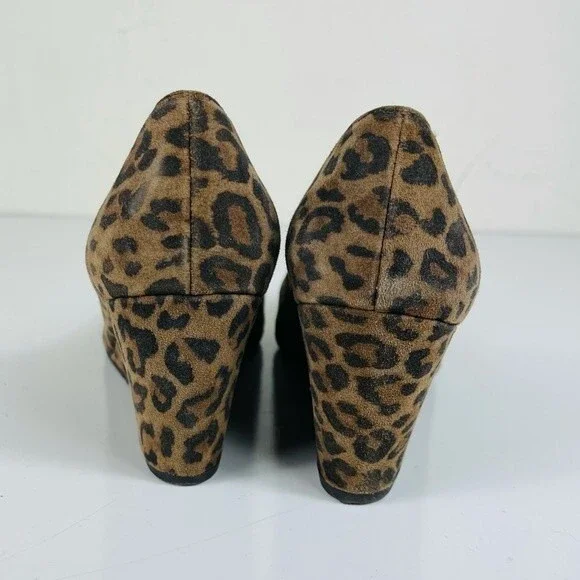 Stuart Weitzman Animal Leopard Cheetah Print Suede Leather Wedge Shoes Size 7.5 - Picture 9 of 16